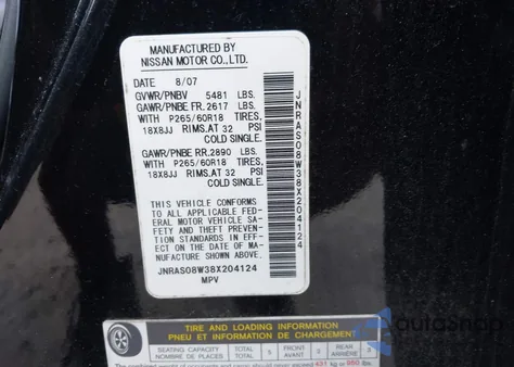 2008 Infiniti Fx35 из США, поврежденный, VIN JNRAS08W38X204124